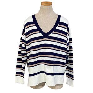 Lucky Brand Pullover Sweater NWT Striped V-Neck Blue White Size Medium M